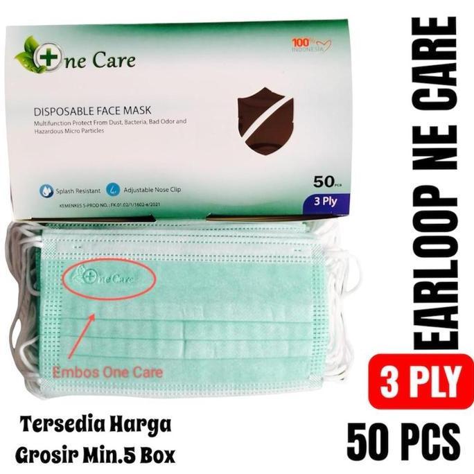 One Care Masker Earloop 3 Ply Embos 50 Pcs Biru Hijau Putih Abu Hitam Kemenkes Ri