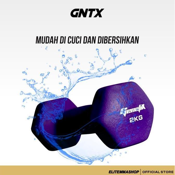Dumbbell Neoprene Genetix Fit 2 Kg Dengan Desain Hexagon, Dumbbell, Barbell, Dumbbell 2Kg