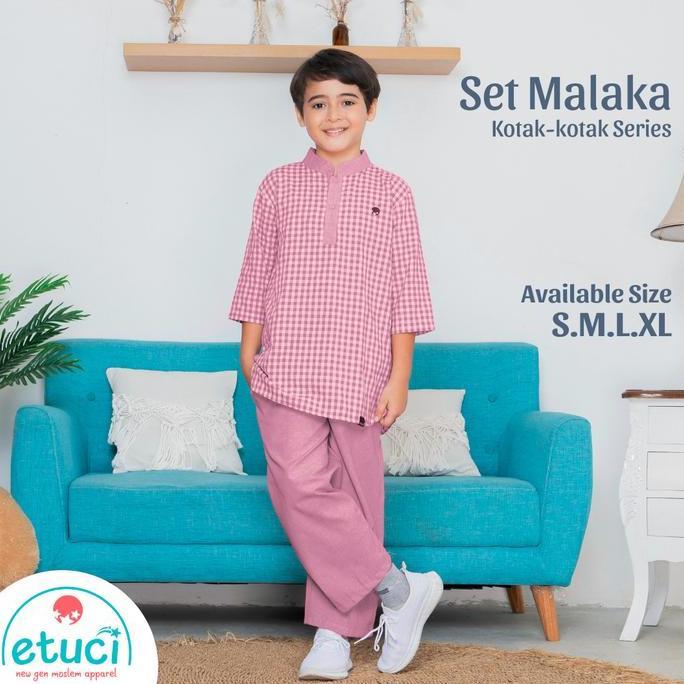 Baju Koko Anak Laki Laki Setelan Muslim Set Malaka Kotak Kotak Series