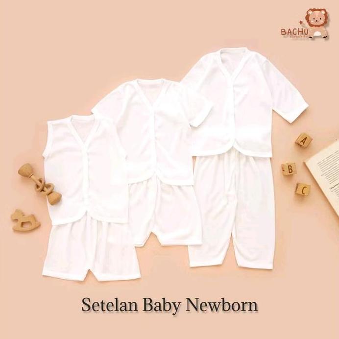 Setelan Piyama Baju Bayi Putih Polos Katun Sleepsuit Baju tidur newborn Baby