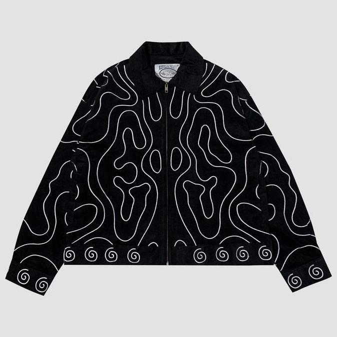 EVILSPIRIT JACKET CORDUROY - OPALINA BLACK UNISEX Zipper Pria Jaket Tebal Cowok Casual Panjang