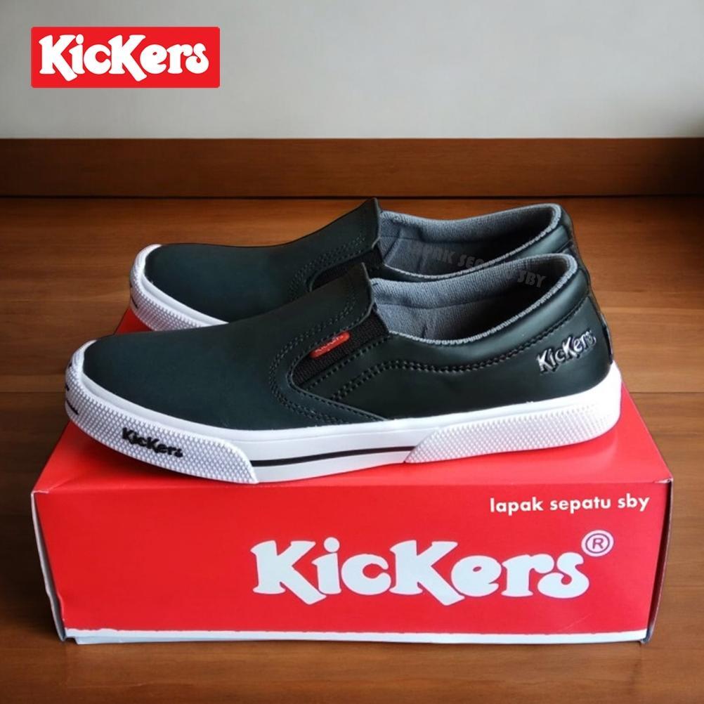 SEPATU KICKERS MX ONE SLIP ON SLOP HITAM COKLAT TUA TAN CASUAL SANTAI PRIA KERJA SEKOLAH TANPA TALI 