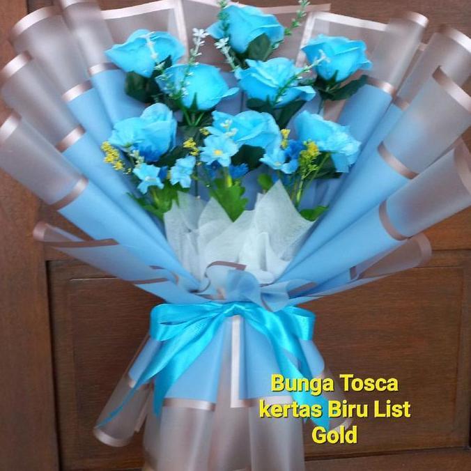Bucket Bunga mawar Biru Artificial size M