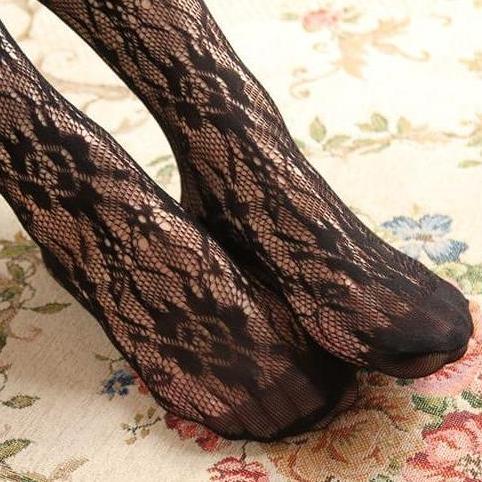 PH-24 sexy flower stocking pantyhose motif bunga renda hitam lolita murah