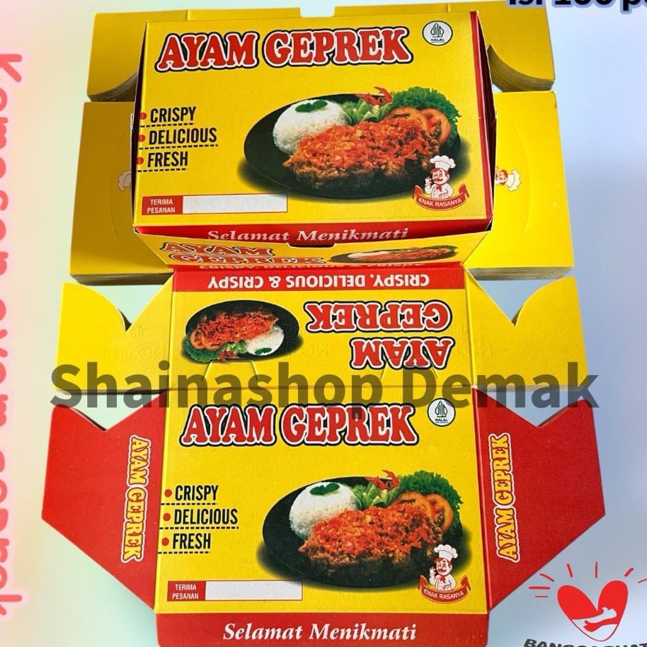 50 Lembar Box Kemasan Ayam Geprek Bahan Ivory Foil Anti Minyak Wadah Ayam Geprek Kardus Kemasan Ayam
