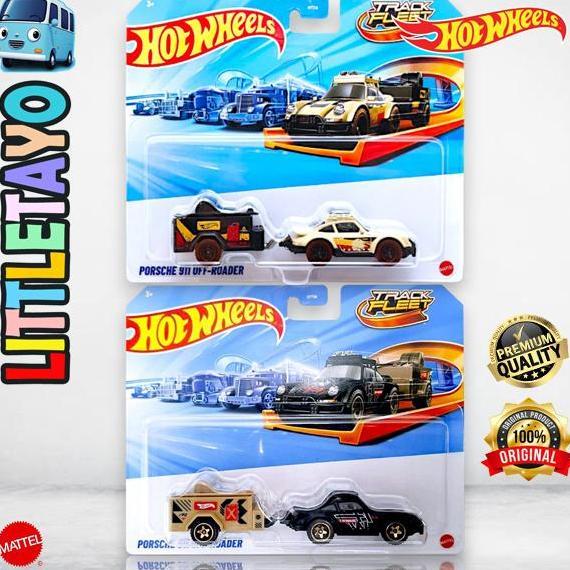 Hot Wheels Track Fleet Porsche 911 Off Roader Hitam Cream Diecast Mobil Truck Derek Trailer Sport Ca