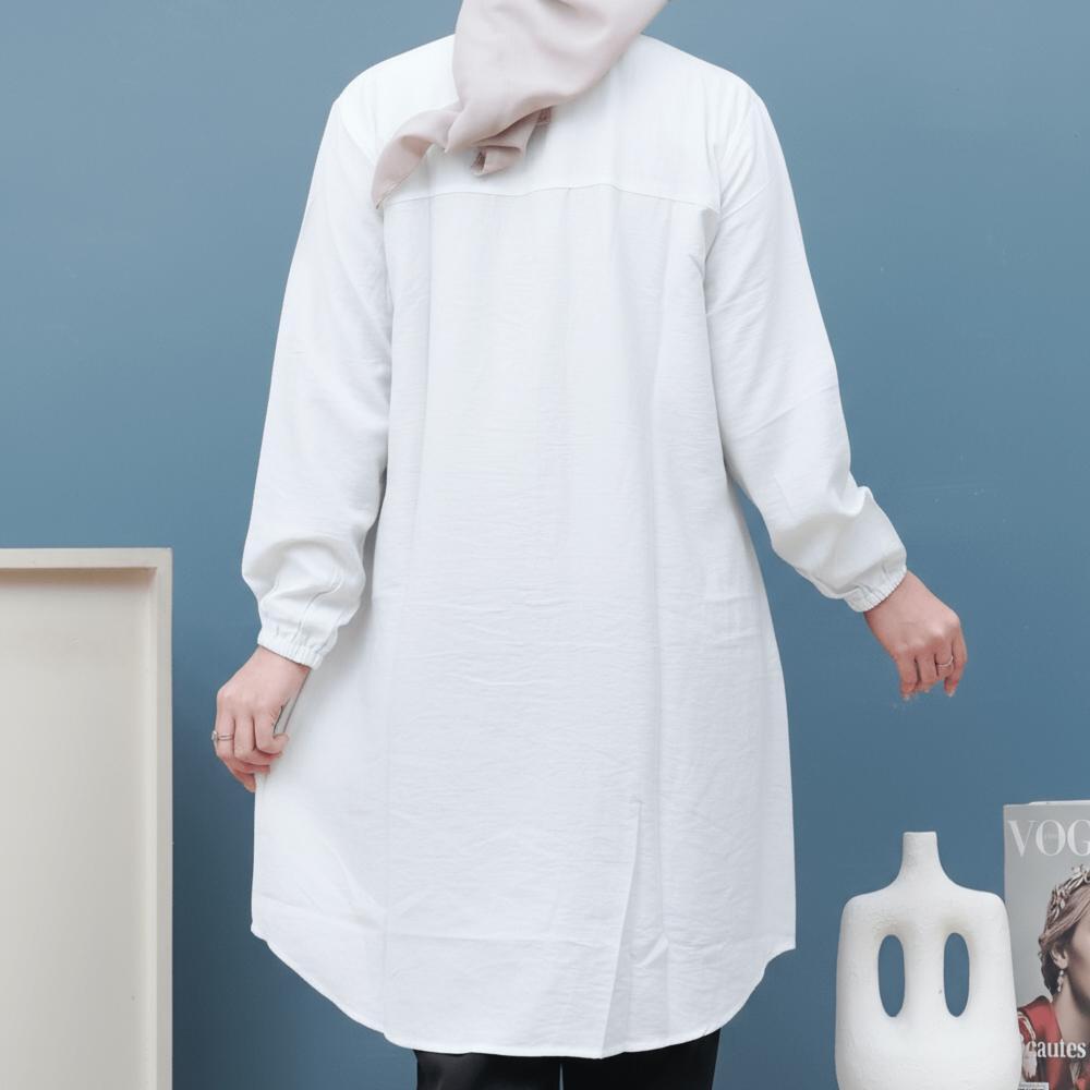 Exclusive ( Jumbo ) Kaisa Tunik Polo Linen Kemeja Long Tunik Atasan Wanita Ld 110-130 By Naura Tuniq
