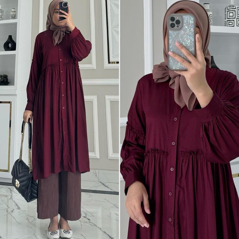 Original Anggun Tunik By Zalfa Outfit / Baju Atasan Wanita Muslim Tunik Basic Polos Rayon Twill Prem
