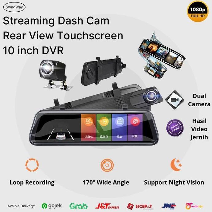 Kaca Spion LCD Kamera Mundur Parkir Mobil Rekam 10 Inch Touchscreen
