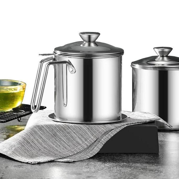 Saringan Minyak Bekas Stainless Steel Oil Strainer Pot 1.3 - 1.6L Container Mesh Strainer Grease Con