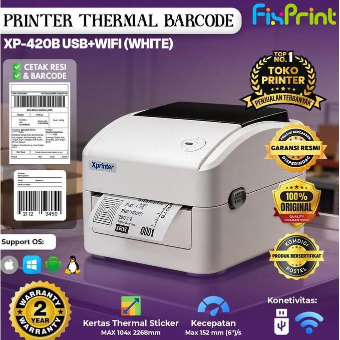 Printer RESI XP420B XP423B Barcode Thermal XPrinter XP-420B / 420B USB + Bluetooth + WiFi Kertas Res