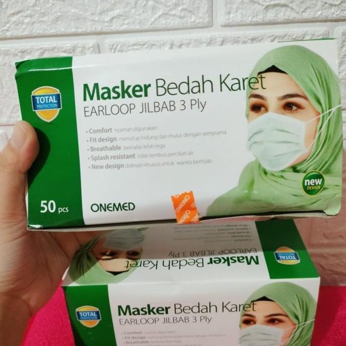 Masker Bedah Surgical Mask Onemed Headloop Hijab 3 Ply Original