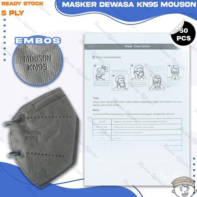 Masker Kn95 Mouson 5Ply Isi 50Pcs Putih Hitam Abu Warna Kn 95 5 Ply Earloop Surgical Mask Kemenkes