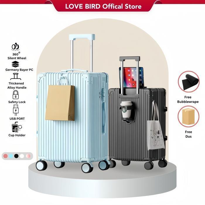 Terbaru Best Quality 100% Original Love Bird Koper Troli 24 Inch Kapasitas Besar Koper Tempat Gelas 
