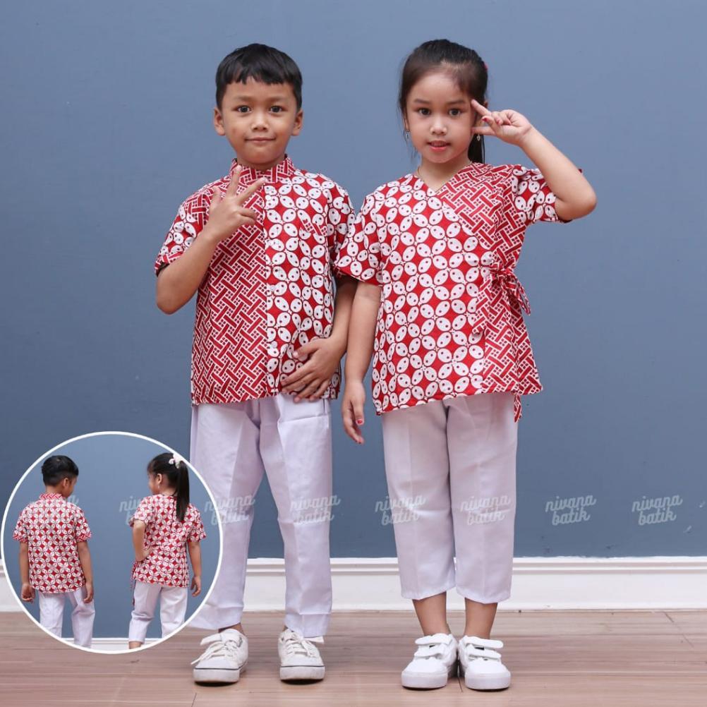 NEW PRODUCT ATASAN BATIK ANAK KEMEJA KOKO KEMKO BLUS ANAK PEREMPUAN KOMBINASI MERAH PUTIH BISA COUPL