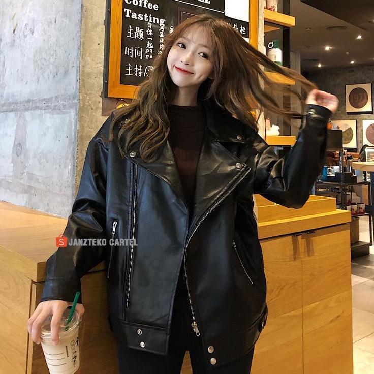 official jnk x nyc - jaket kulit oversize leather jacket women wanita korean jumbo oversized crop as