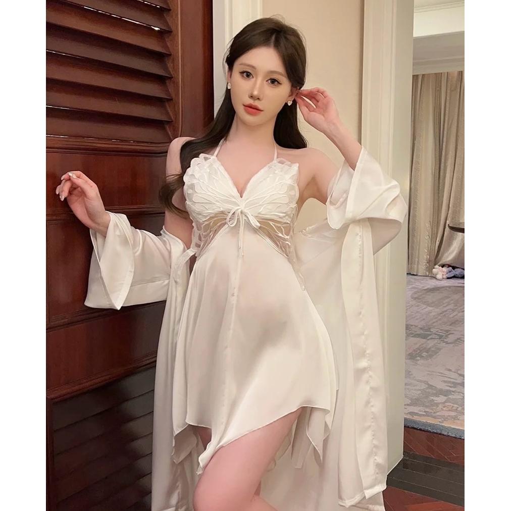 cuci gudang felly - one set kimono lingerie 2 in 1 - gaun tidur wanita - baju dinas istri satu set -