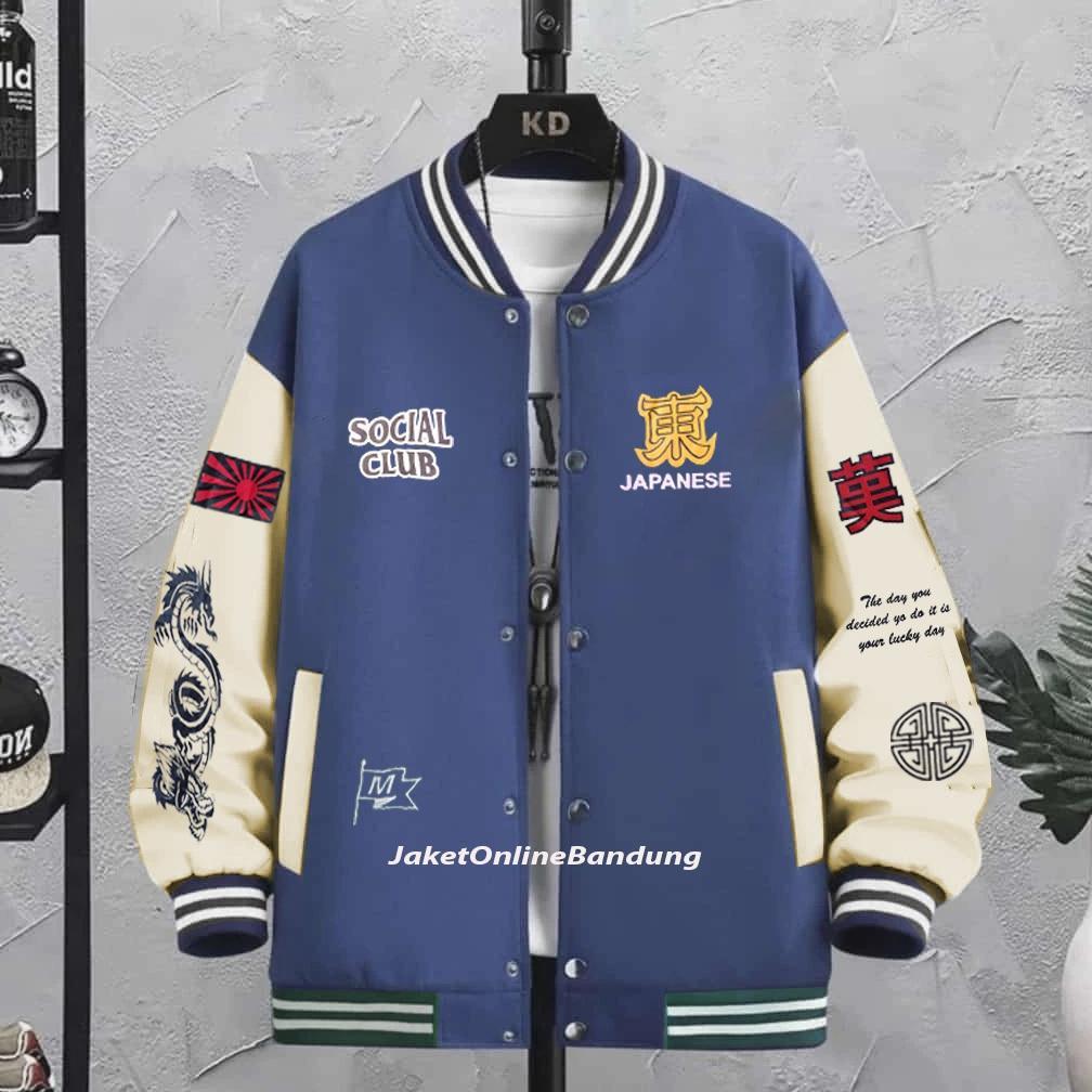 original jaket baseball varsity - jaket varsity baseball pria wanita kamikaze jepang fullprint