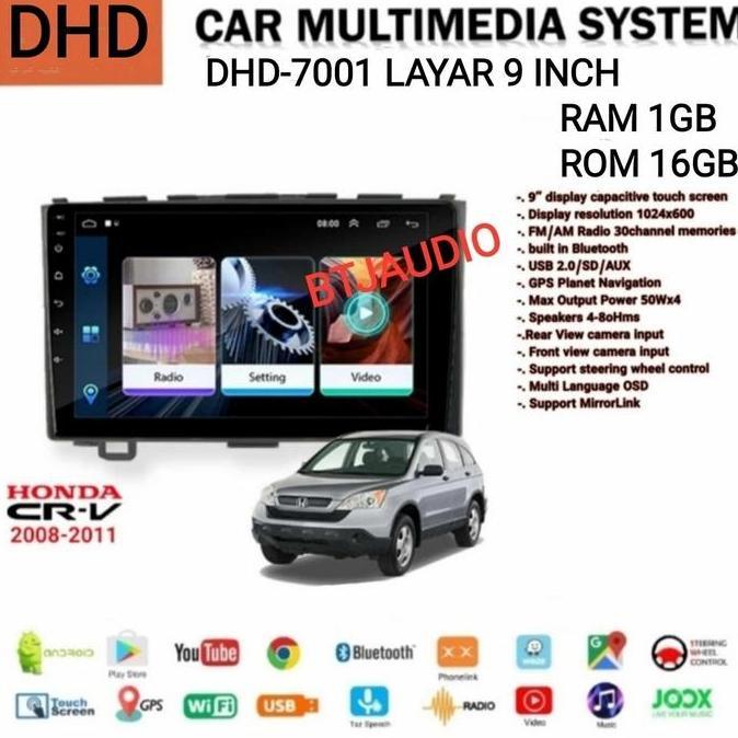 HEAD UNIT TAPE TV MOBIL DOUBLE DIN ANDROID MERK ORCA / DHD / SKELETON UNTUK HONDA CRV 2007-2011 LAYA