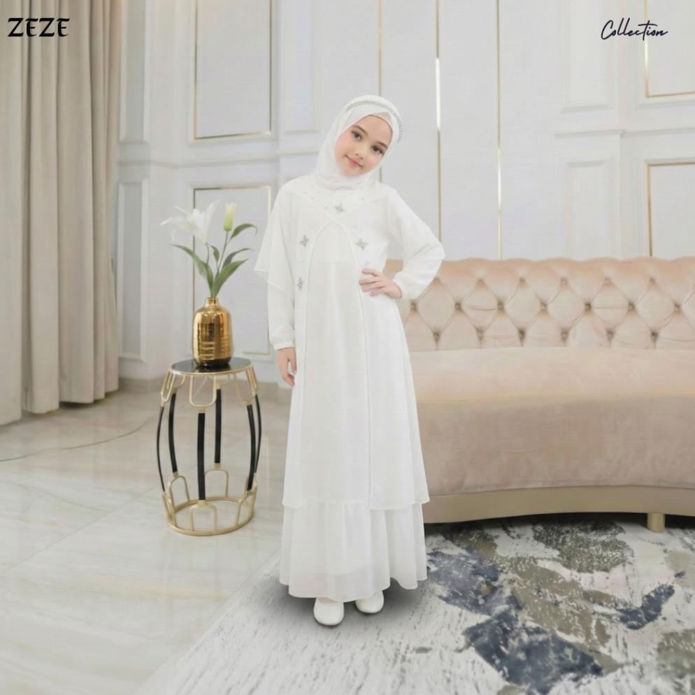 Exclusive Zeze - Satu Set Zhena Dress Anak Warna Mahoganny Kerudung Dan Gamis Ceruty Babydoll Payet 