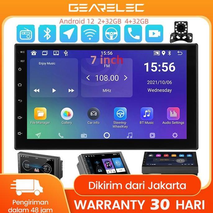 Head Unit Android 12 Double Din 7 Inch Skeleton Bluetooth Wifi Gps