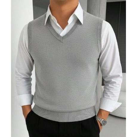 Rompi Pria Rajut Casual Keren Terbaru Kantor Semi Formal Vest Bahan Knitting Benang Halus Nyaman Siz