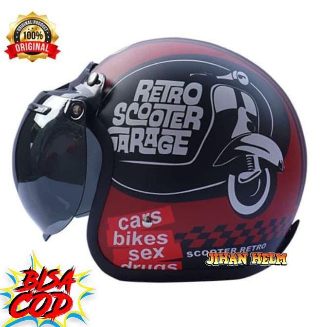 HELM BOGO / HELM BOGO DEWASA / HELM BOGO RETRO JM GARAGE RED DOFF