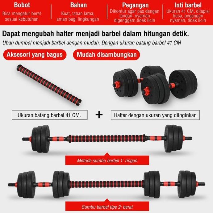 Whygym- Bgsport Dumbbell Pvc 10Kg Adjustable + Barbel - Set Alat Fitness Anti Slip Untuk Angkat Beba