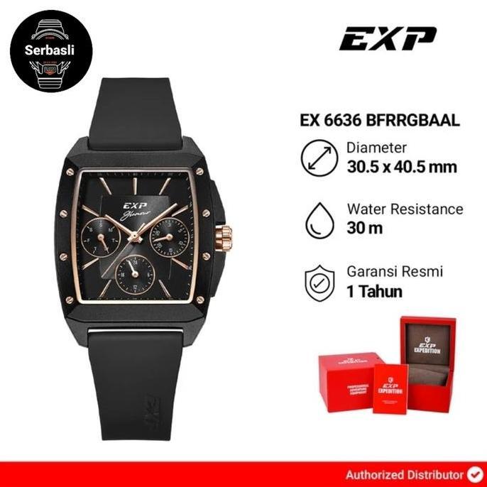 Jam Tangan Wanita Expedition Exp Chronograph EX 6636 BFRRGBAAL Black Dial Black Rubber Strap
