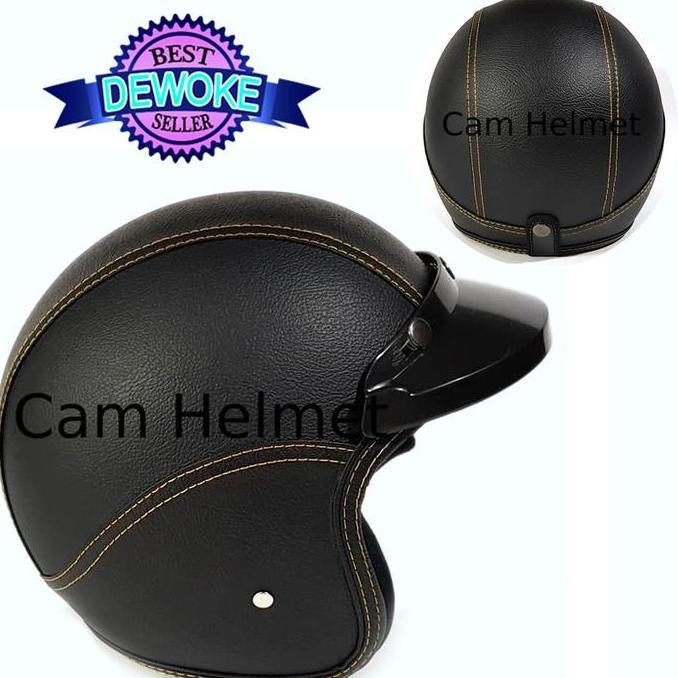 Helm Motor Bogo Kulit Tebal Black Pet Classic Chopper Bobber Japstyle