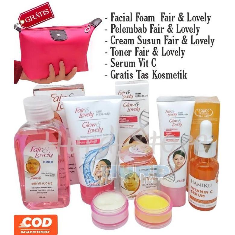 Naysillia_T - Paket 5 In 1 Fair And Lovely [ Gratis Tas Kosmetik ] - Cream Siang Malam - Pelembab - 