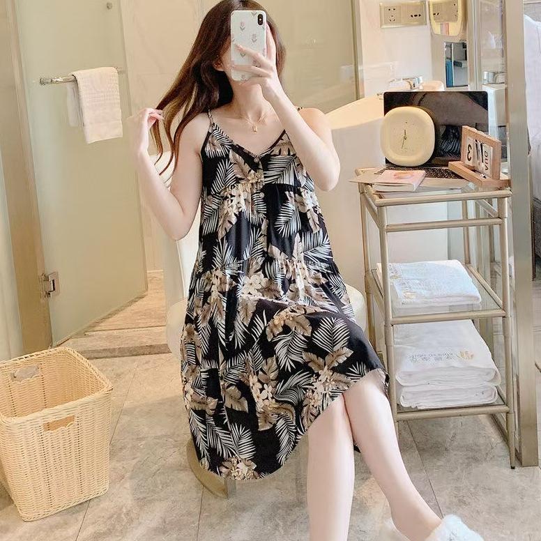 CUCI GUDANG Daster Baju Tidur Wanita Cantik Tali 1 Rayon Viscose Motif Kekinian Adem Lembut Nyaman D