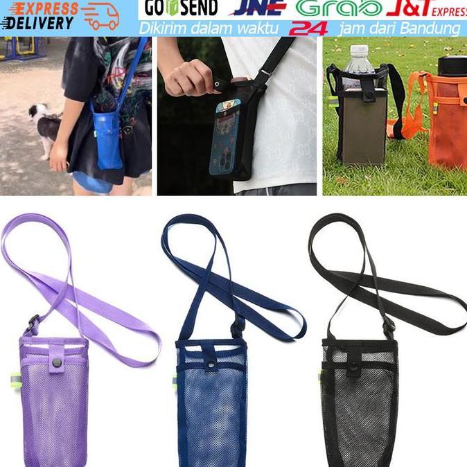 AYOBAKUL Tas Selempang Tas Botol Air Minum Jaring Kantung Botol Minum Portabel