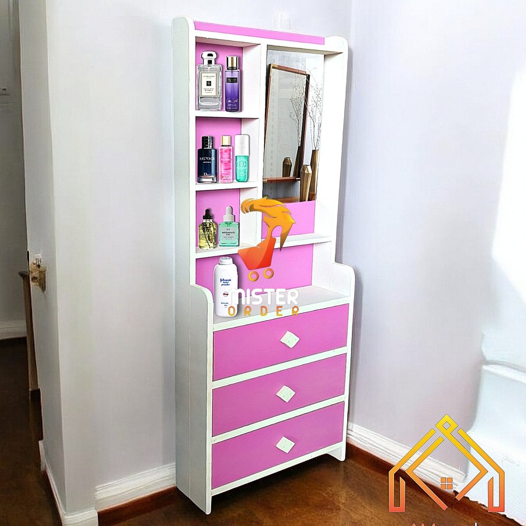 Tolet Bjk Lemari Kosmetik Multifungsi Warna Pastel Dengan Rak Kaca Dan Penyimpanan Serbaguna