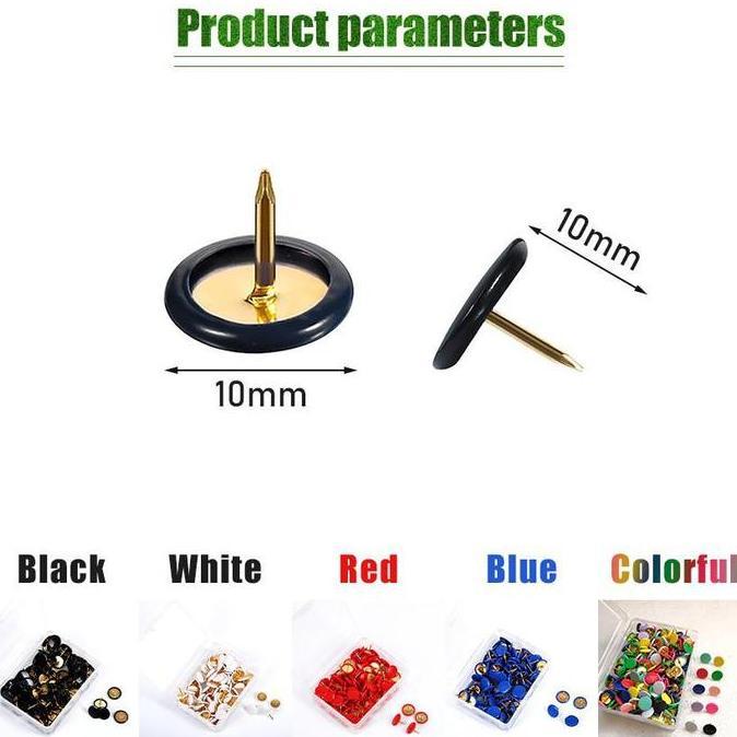 POIRENS 100 Pcs Thumb Tacks / Pines / Paku Payung Kecil Warna Warni Hitam Putih Biru Merah