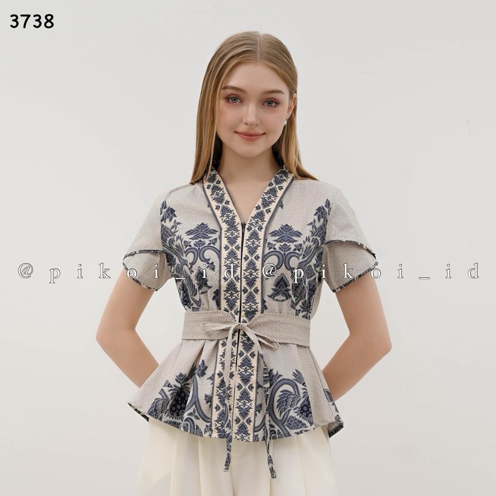 Atasan Batik Wanita Lengan Pendek Busui Friendly / Baju Batik Wanita Modern Free Belt Lengan Pendek 