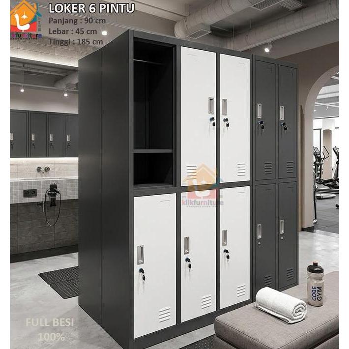 Goplan- Lemari Loker Besi Locker Cabinet 6 Pintu Full Besi + Gantungan