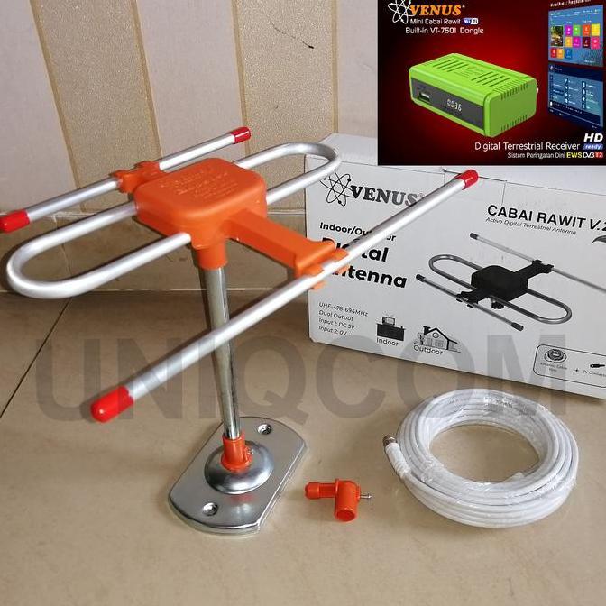 Diretto- Paket Antena Tv Digital Venus Cabai Rawit V2 + Stb Dvbt2 Venus Mini