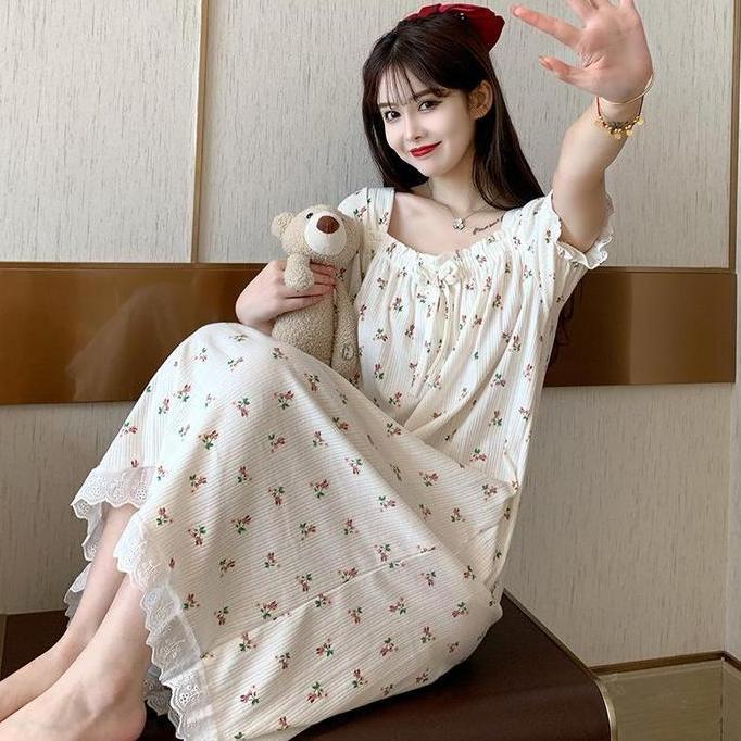 [ Racun Lingerie ] Dress Maxi Daster Baju Tidur Wanita Piyama Wanita Dewasa Lengan Pendek Motif Mini