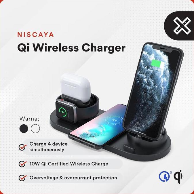 Murah Smart 3In1 Qi Wireless Charger Niscaya 10W Berkualitas