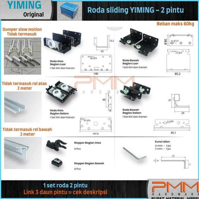 Roda sliding YIMING 2, Roda lemari geser YIMING 2 PT