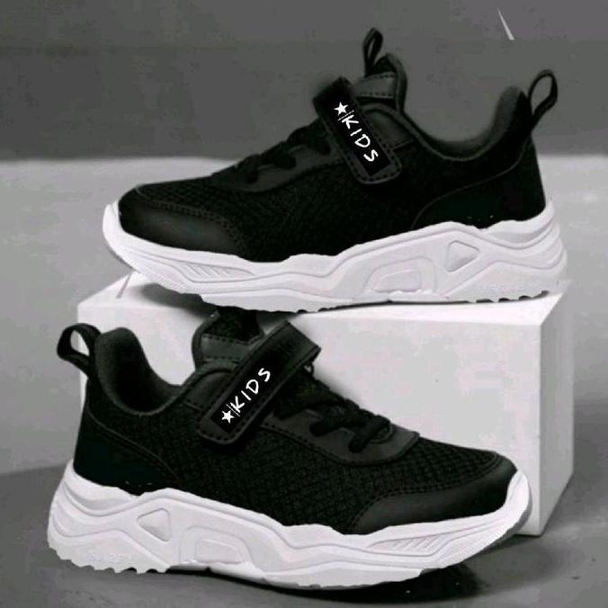 sepatu sneakers anak laki-laki dan perempuan sepatu anak sekolah tk-sd size 26-30 hitam kids Fashion