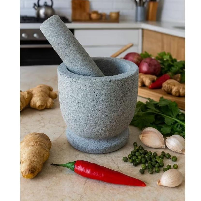 Lumpang Alu Tumbukan Ulekan Batu Andesit Alam Andesit Stone Mortar Pestle 4/11
