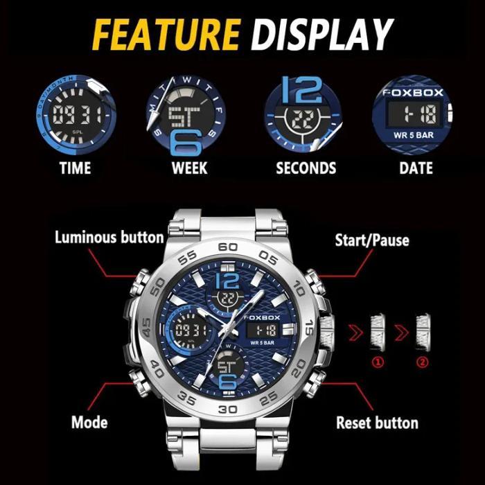 HOT FOXBOX Jam Tangan Pria Anti Air Original LIGE Digital Analog Asli Tali Silikon Jam Tangan Cowok 