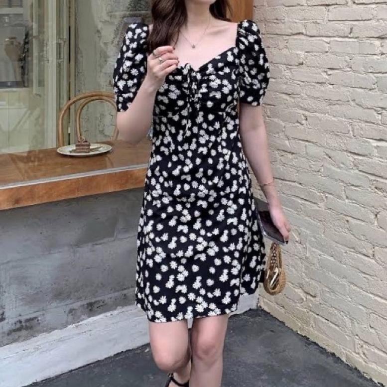 Premium Dress Daisy Korea Bunga-Bunga Katun (Ld 80, P 70)