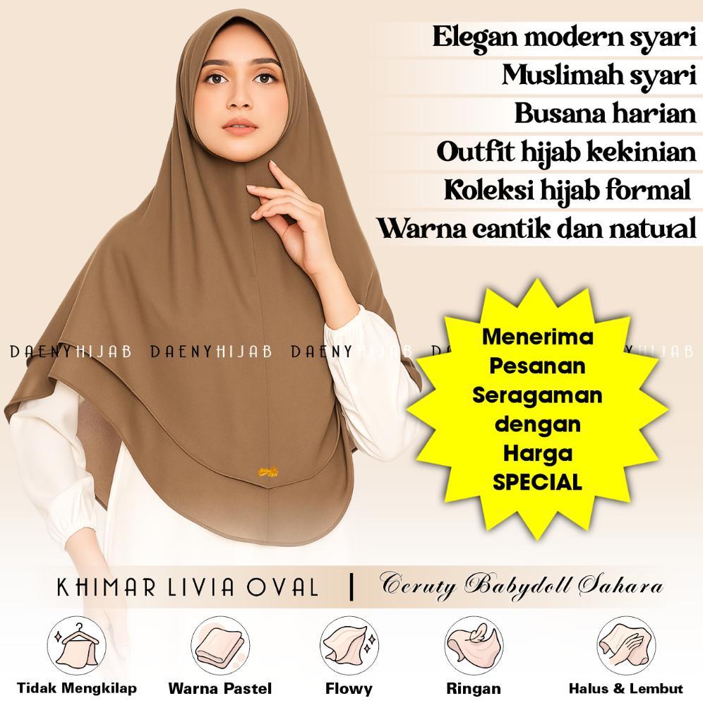 TERBARU Jilbab Hijab Khimar Syar'i Kerudung Instan 2 Layer Livia Jumbo Ceruti babydoll