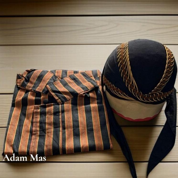 Best Seller Baju Lurik Jawa Pria Dewasa/Baju Surjan Lurik Pria Dan Blangkon Jogja/Set Baju Surjan Da