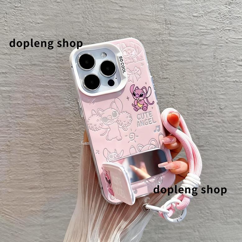 CUCI GUDANG Kartun Lucu Stitch Mirror Penopang Casing HP Untuk Samsung A55 5G A15 A05S A05 A35 A26 A