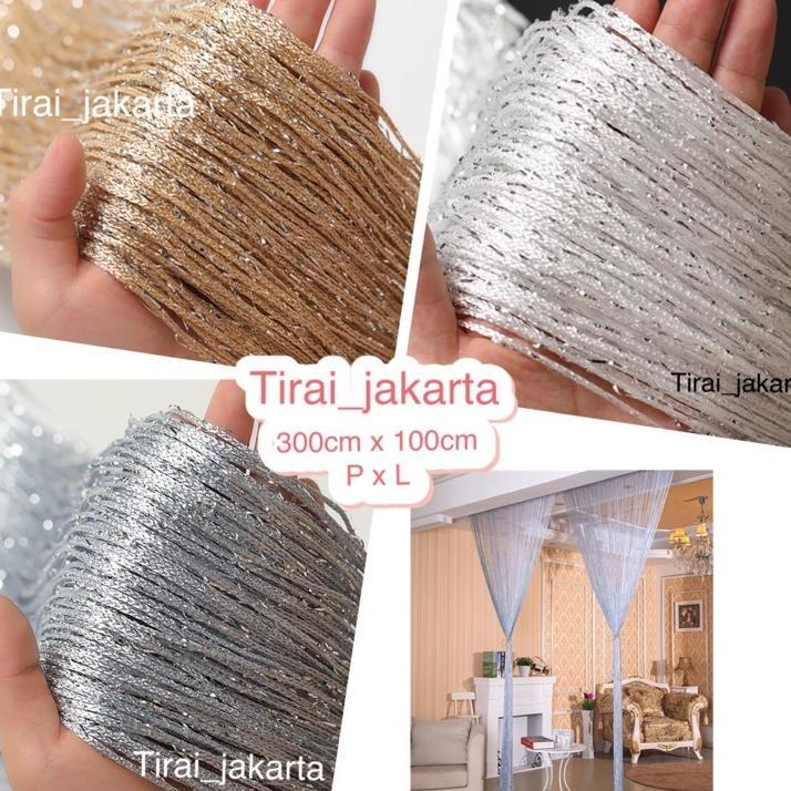 Tirai Benang Gliter 3X1M/Tirai Benang Putih Gold Silver/ Tirai Dekorasi/ Tirai Pintu/ Tirai Jendela