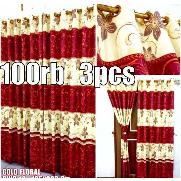Tirai Pintu Gorden Jendela 3Pcs Smokering 12 Ring Motif Estetik Minimalis, Bahan Tebal Elegan